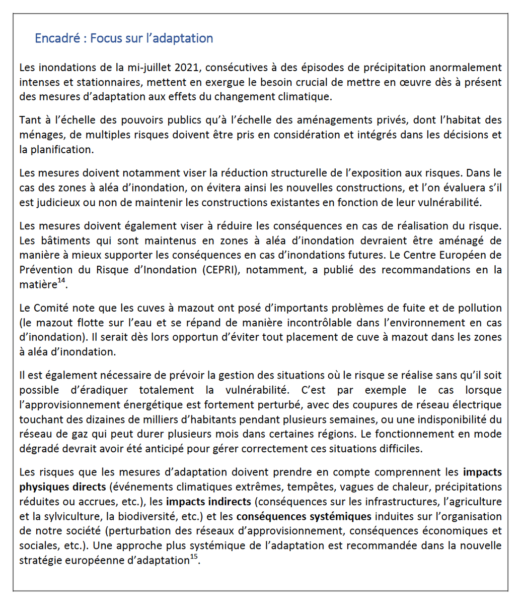 Nouveauté dans cet avis : le Comité pointe "le besoin crucial de mettre en œuvre dès à présent des mesures d’#adaptation aux effets du changement climatique"

#inondations, vagues de chaleur, sécheresse... nos sociétés sont exposées de manière croissante aux événements extrêmes