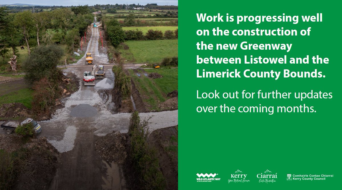 Construction continues on the new greenway which will run from #Listowel to the border with County Limerick

Keep an eye out for more updates on the development of this important new amenity over the coming weeks and months

#greenway #northkerry #cycling #walking

🚶‍♂️🚴‍♂️🚶‍♂️🚴‍♂️🚶‍♂️🚴‍♂️