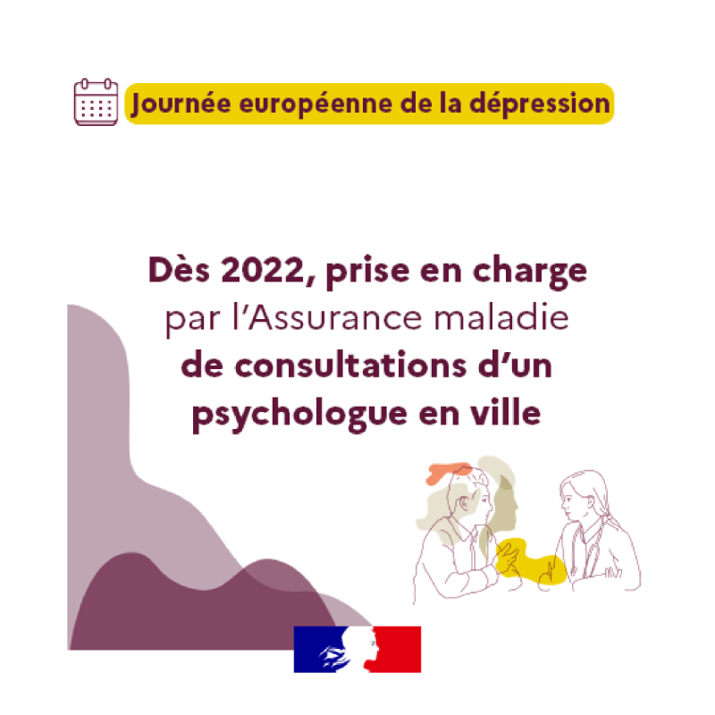 Sante_Gouv's tweet photo. 📅Journée européenne de la #dépression | 3 millions de français souffrent de troubles psychiques sévères. 
➡Pour garantir à tous un accès aux soins 👉dès 2022, les français pourront bénéficier de consultations d'un psychologue en ville, prises en charge par l'@Assur_Maladie