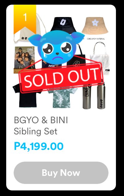 bgyobeans's tweet photo. Just in: BGYO &amp; BINI Sibling Set SOLD OUT na at 6:00 pm

BGYO MERCH AVAILABLE NOW
#BINIxBGYOmerch
#BGYO @bgyo_ph https://t.co/s4iNTgnSor