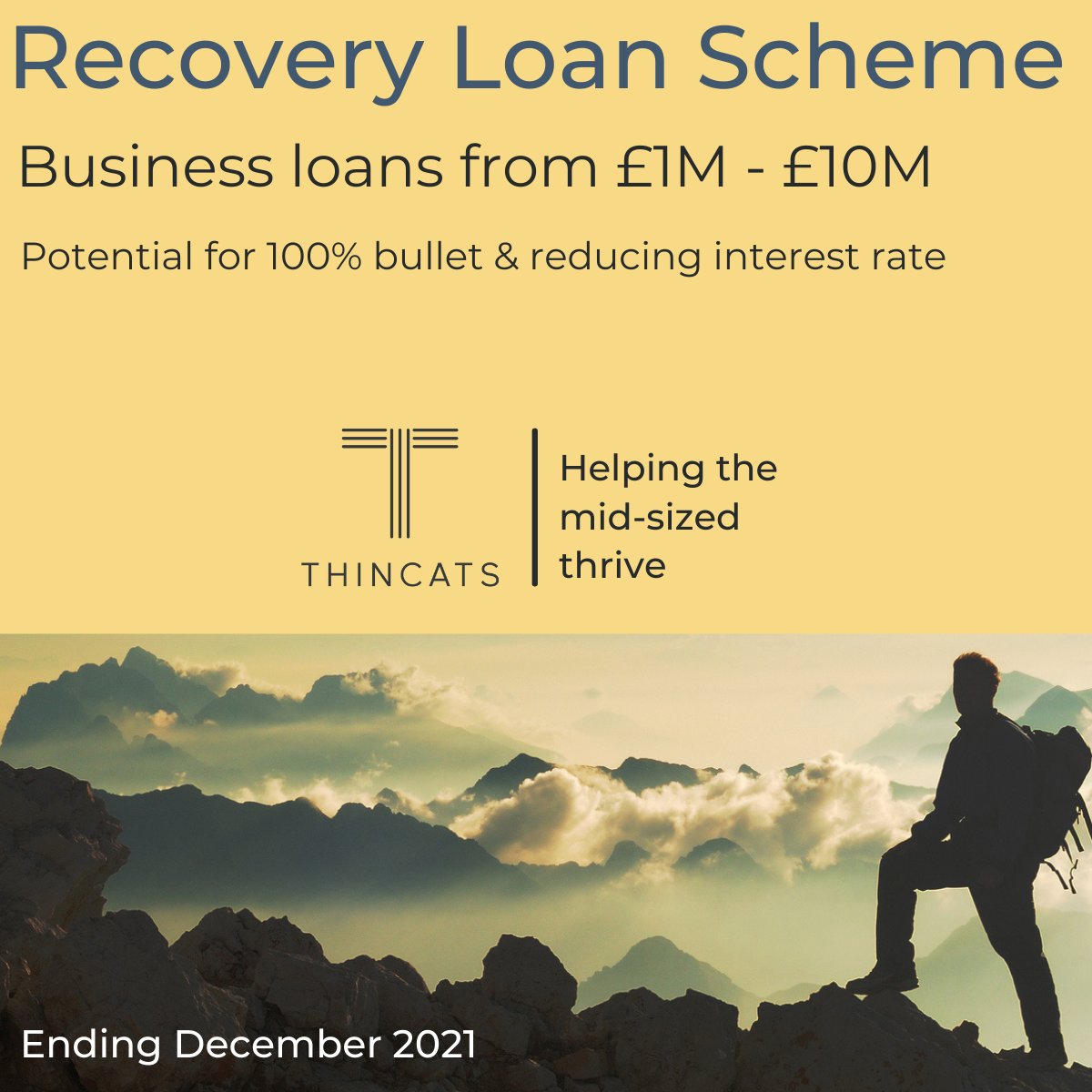 We are seeing increasing demand for growth funding in mid-sized SMEs, especially via the Recovery Loan Scheme.

Get in touch with your regional ThinCats Business Development Director to find out more. 

Learn more: bit.ly/3j4cVjM