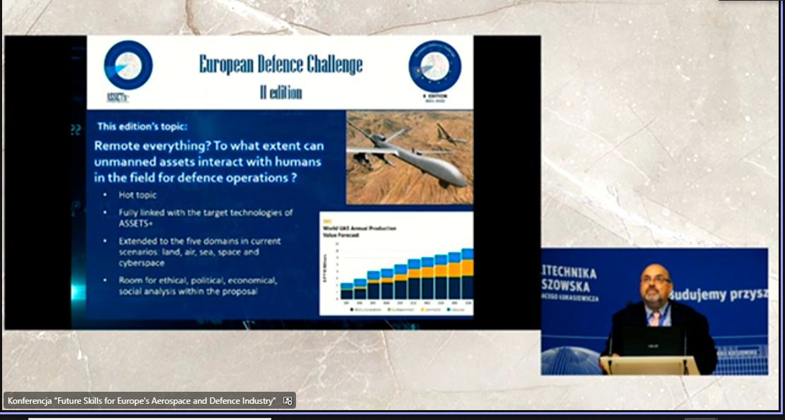ASSETS_Plus's tweet photo. At #ENDR #FutureSkills Conference: Liga Baltina @FGB_EU &amp; Mateo Burgos @La_UPM present the #EuropeanDefenceChallenge II edition, an open competition to attract young talent European students 🇪🇺👩‍🎓👨‍🎓 to the #Defence #industry  
👉https://t.co/Z4nCp9RA7t 
#Pact4Skills @EUErasmusPlus https://t.co/eijQHCvpXE