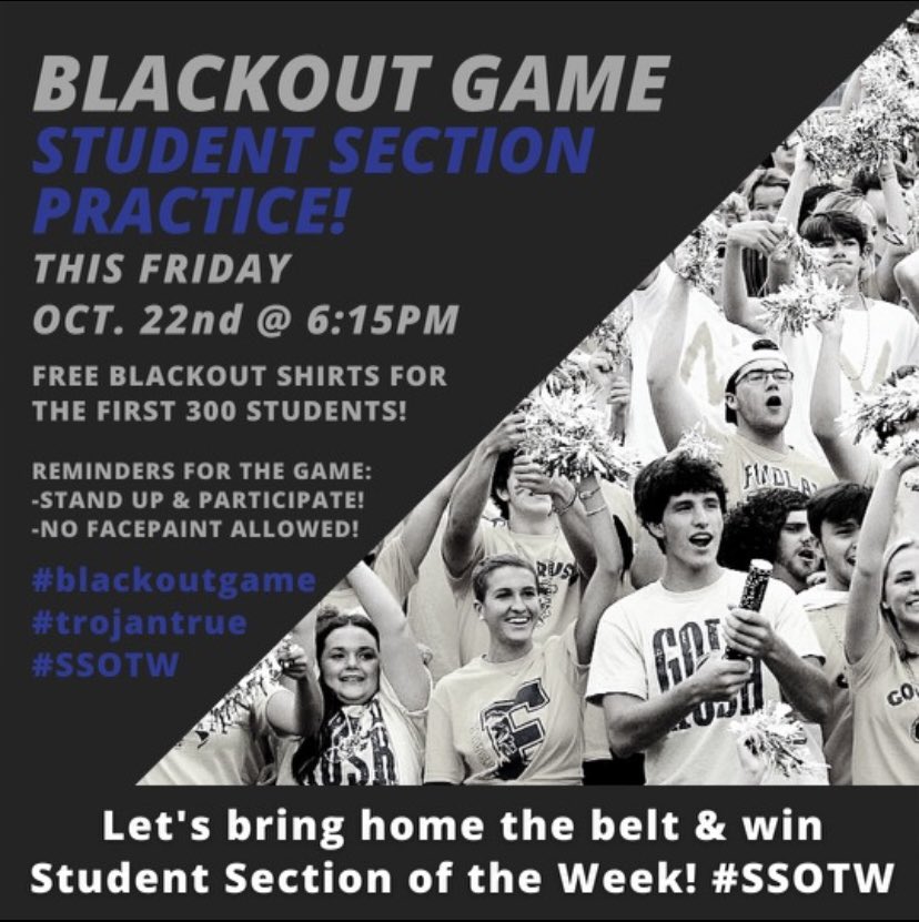 FHS_Trojans's tweet photo. ⚫️BLACKOUT⚫️home @ 7 against Lima🥴last regular szn game‼️BE THERE🤝 #rollroj #trojby70 https://t.co/PrnlPU2ZcL