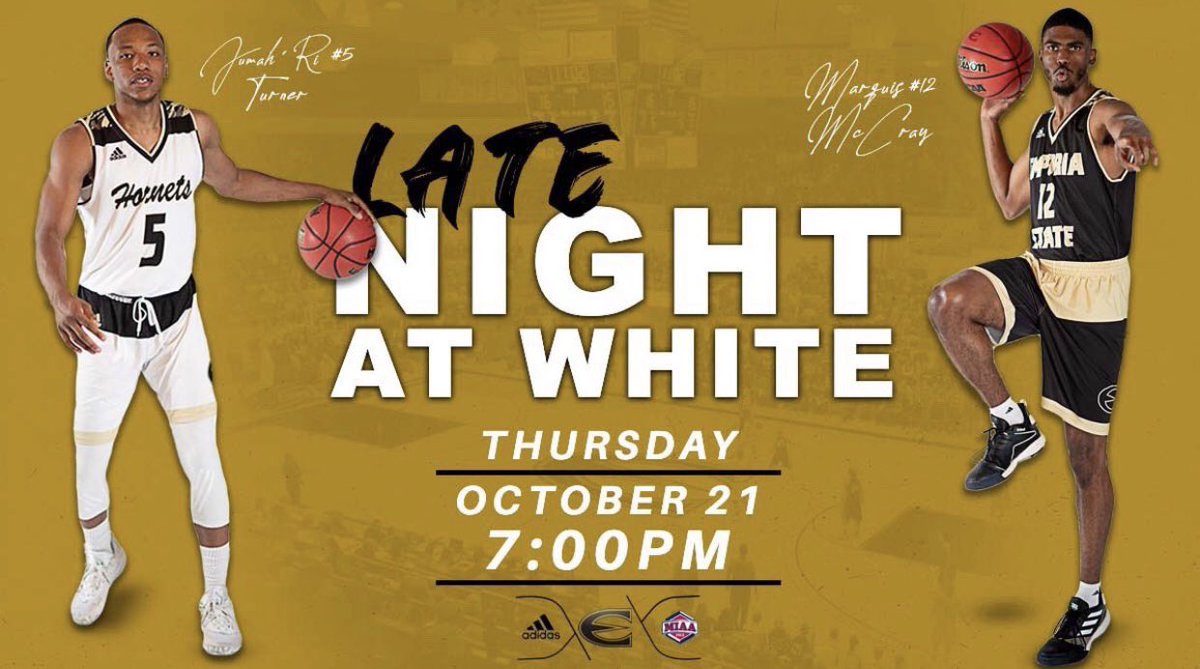 LATE NIGHT at WHITE TONIGHT! 

Admission is FREE - come meet your 2021-2022 @LadyHornetWBB and <a href="/ESUMensBBall/">Emporia State Basketball</a> teams!!

Doors open at 6:30 / Show starts at 7:00! #LateNightAtWhite <a href="/ESUSports/">ESU Athletics</a>
