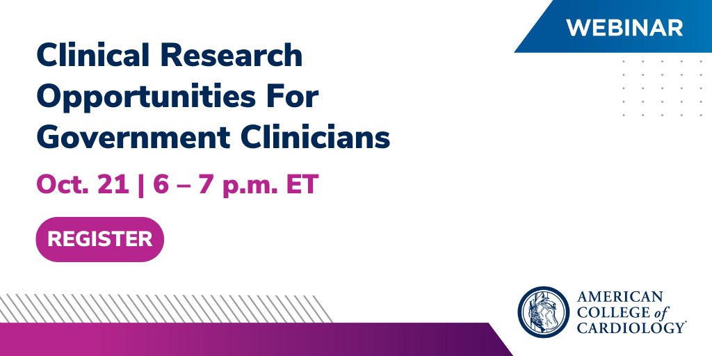 ACCinTouch's tweet photo. Are you a physician, APP or nurse in a government setting? Then join the #ACCCVFed Section tonight from 6-7 p.m. E.T. for a webinar on clinical research opportunities through the #DOD &amp; #VeteransAffairs! RSVP now: https://t.co/HkgIsR4HkV https://t.co/g3NBvBeX3D