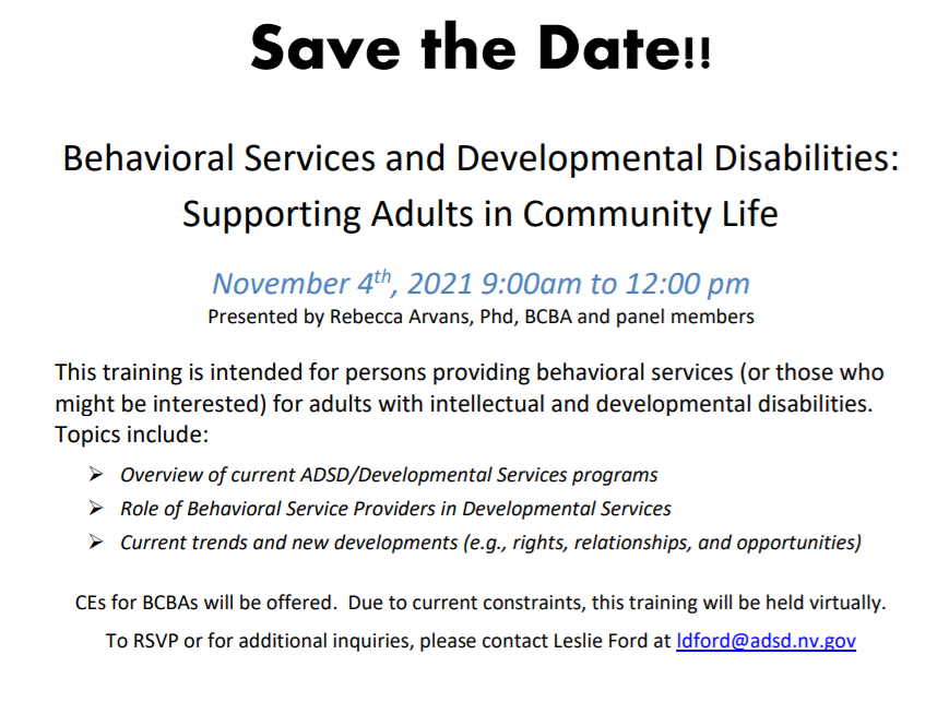 NABAOfficial's tweet photo. The Nevada Aging &amp; Disability Services Division/
Developmental Services AND Sierra Regional Center (SRC) are hosting a free CE event

Contact Leslie Ford  ----> lford@adsd.nv.gov to RSVP https://t.co/8vLouPT08r