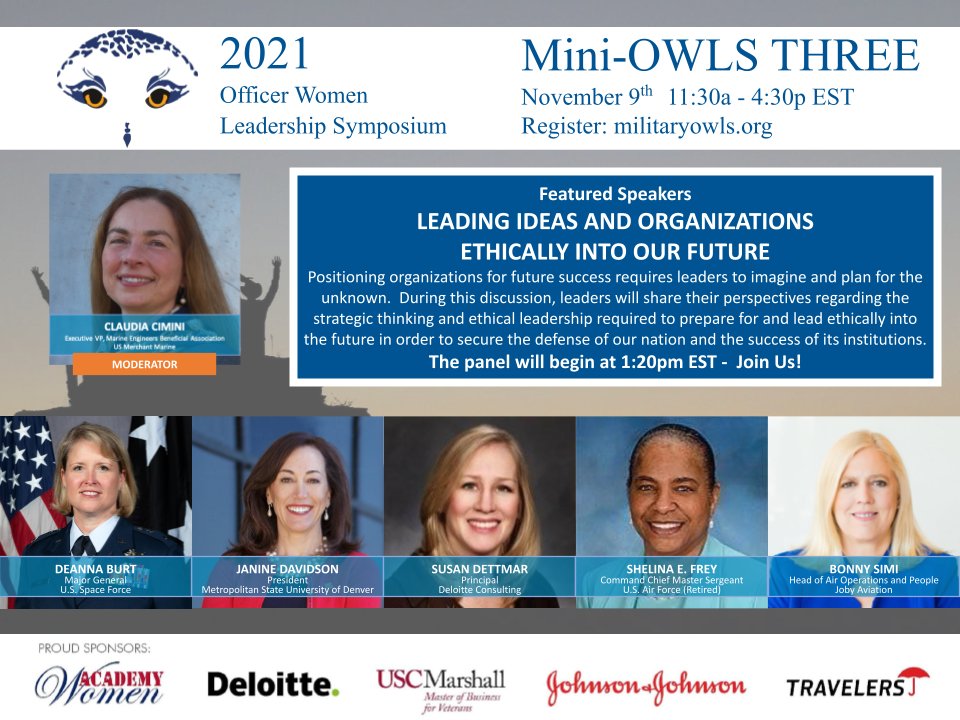 Another amazing Mini-OWLS Three Panel Announcement!  Come join us for some professional development and virtual networking on November 9th!
ow.ly/JgCM50Gti8R
#OWLS2021
#academywomenOWLS
#standwithmilitarywomen