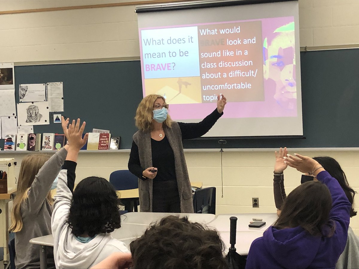 DorianaRosati's tweet photo. What does it mean to be brave? @StacieOliver100 and her Gr.9 English students can tell us! Such a powerful lesson. Too good not to share. Grateful to have been a co-learner today in this brave space today. #crrp #TVDSBdestreaming #SocialJusticeTeaching https://t.co/5C6MUOaPUU
