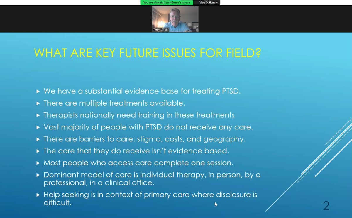 strongstar_ptsd's tweet image. Day 2 of #CombatPTSD2021 opens with keynote Terence Keane, PhD, of National Center for #PTSD and Boston University School of Medicine, sharing insight on key issues to consider as the field moves forward