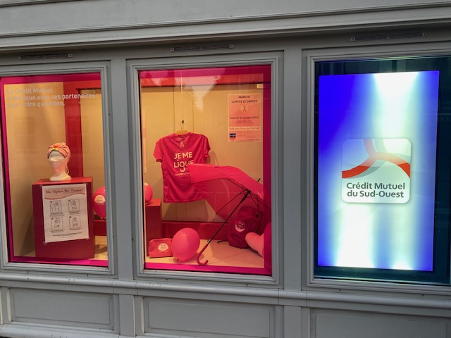 CMSORUELLE's tweet photo. La belle vitrine de Ruelle pour Octobre Rose🌹@cmarkea @CMSudOuest @CMSOsecteur16_1 @WeAreArkea https://t.co/NOvjWGwLng
