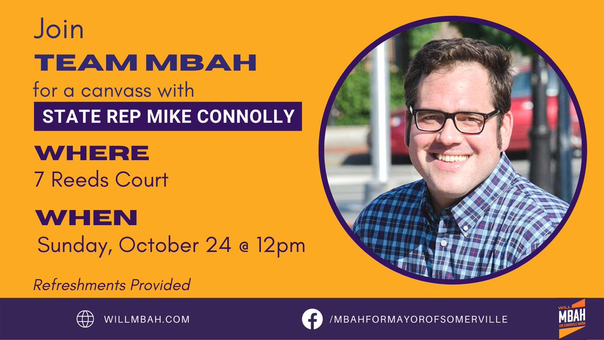 And on Sunday we are launching a canvass with State Rep. <a href="/MikeConnollyMA/">Mike Connolly</a>! Sign up at willmbah.com/events