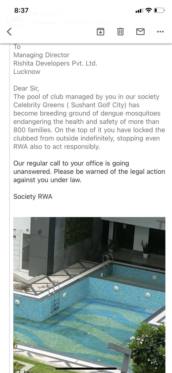cg_aoa's tweet photo. @CMHelpline1076 , @lkopolice , @LkoDevAuthority please help 800 families of Celebrity greens at Sushant Golf City. Builder Rishita Developers has locked the society club from outside and swiming pool has become dengue mosquitoes breeding ground inside the housing complex. https://t.co/KYAxdJvrQN