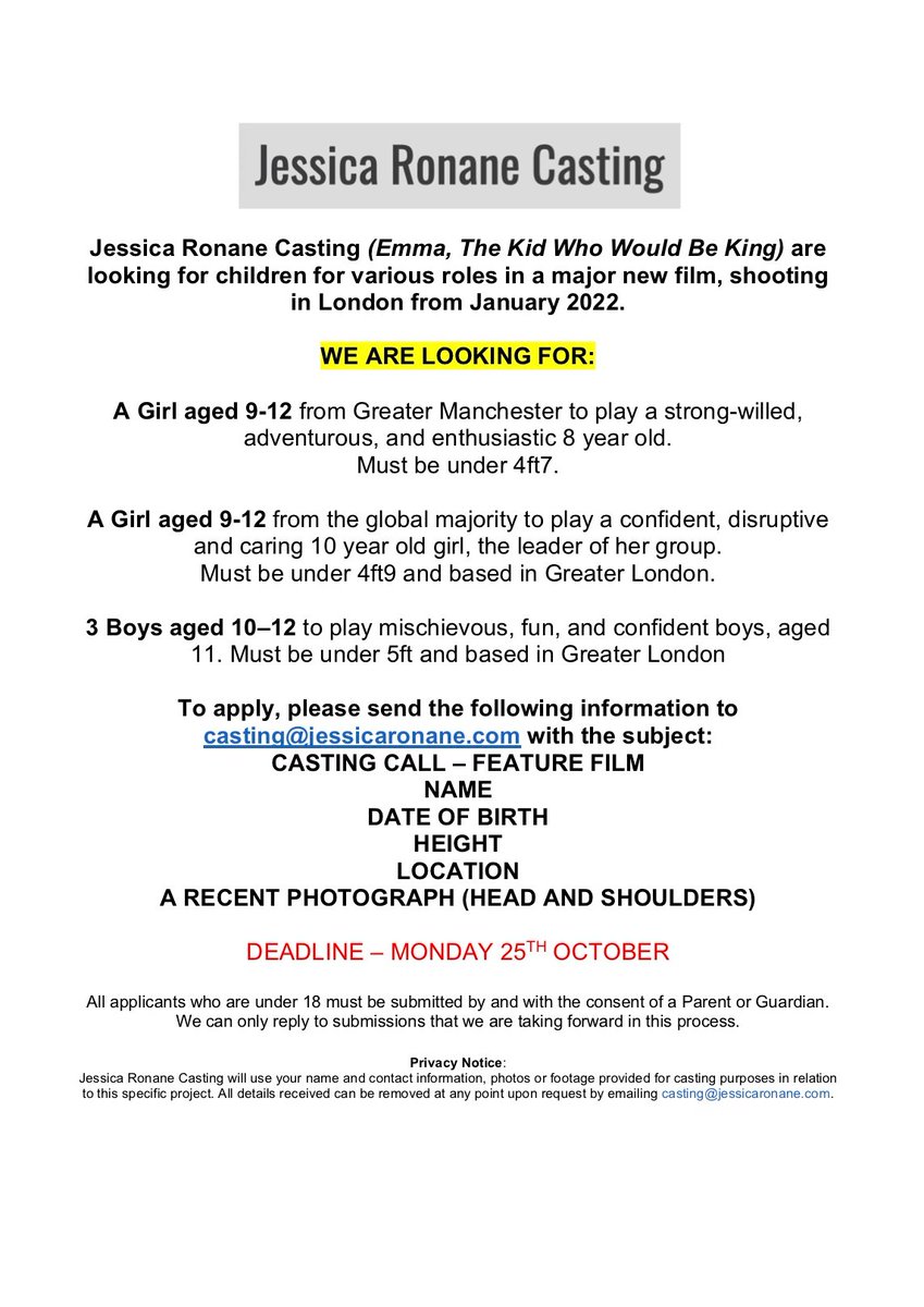 AbbyRoseGalvin's tweet photo. Casting Call 👇👇👇 Please share! @JessicaRonane https://t.co/p12DmFyV7u