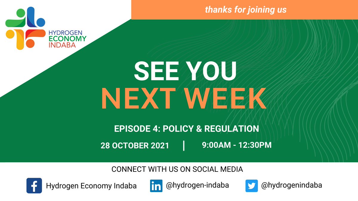 HydrogenIndaba's tweet photo. Today's discussion highlighted that although SA has been making plans for the Hydrogen economy, the scope remains bigger than ourselves. We need everyone to play a role, from govt, private sector &amp; academia. Thanks for joining us!

Please send comments to admin@hydrogenindaba.org https://t.co/pd7aOPrhzl