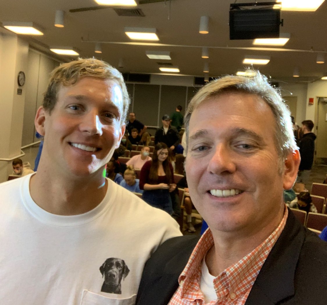 ProfSpiker's tweet photo. Thank you to THE Caeleb Dressel for coming to #SportsMediaUF. Funny, honest, real talk. https://t.co/v0fvDY6fWY