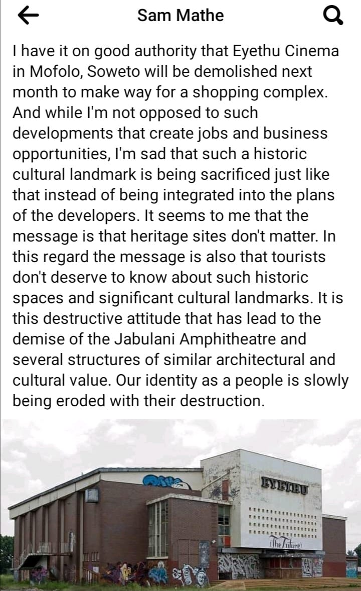 Feliciamabuza's tweet image. Memories!

#EYETHU Cinema was where we went to enjoy great shows in the 70s. My most memorable ones were enjoying shows by #PercySledge and #StellaStar, #BrookeBenton, and local shows like #GibsonKente's play, #Sikhalo.

This picture was taken at an event at #Eyethu in Mofolo.