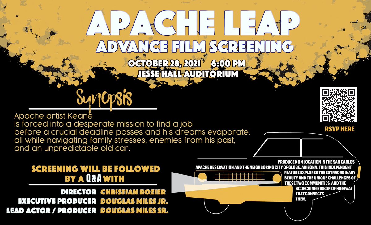 MUMiddleton's tweet photo. As we approach Native American Heritage month, our colleague Christian Rozier (@ChristianRozie)  will be screening his new film Apache Leap - Oct 28, Jesse Hall, 6pm. Come support an amazing African American filmmaker who offers us an important Native American story. #ApacheLeap https://t.co/SThelw86wq