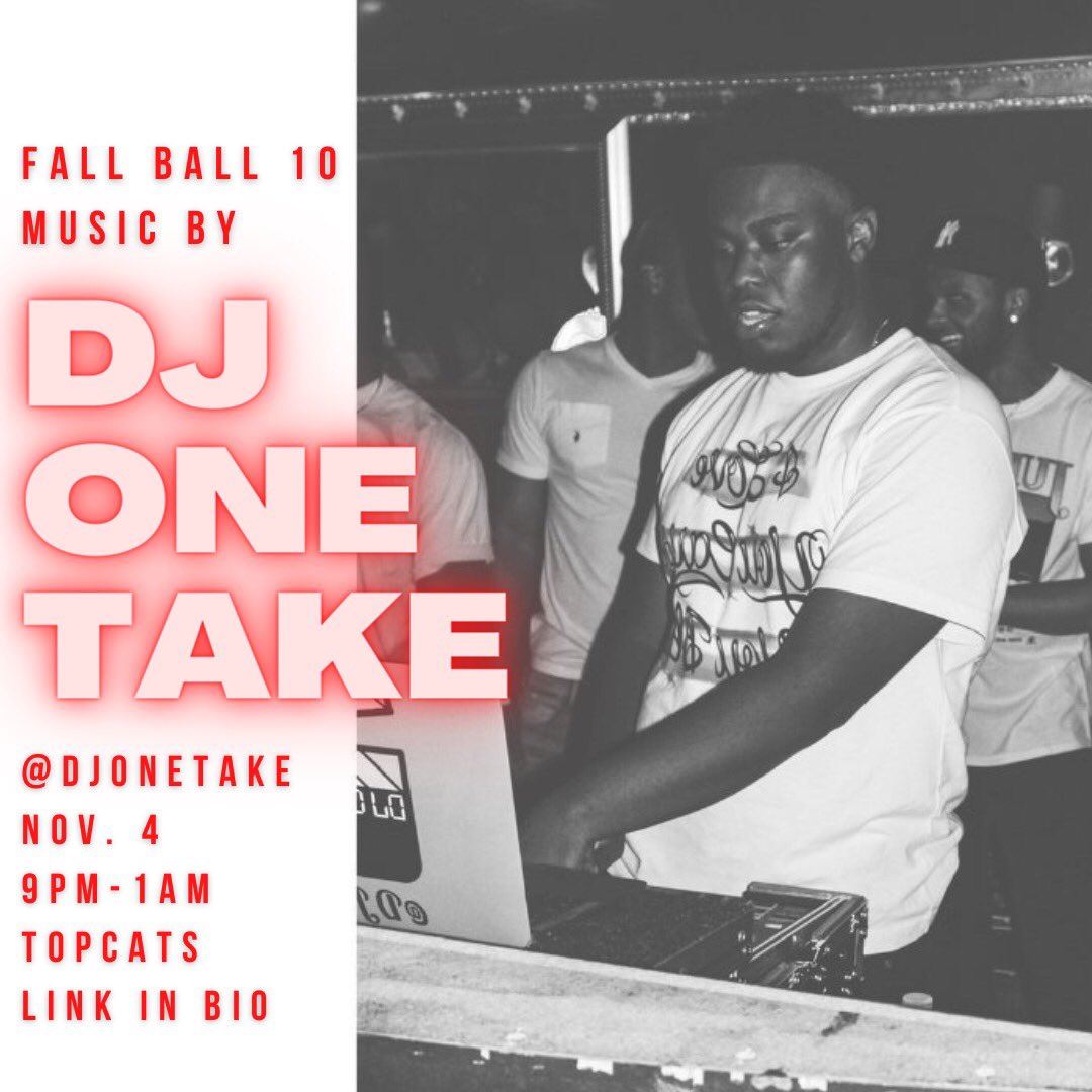 Introducing UC’s official homecoming dance DJ …. 

‼️‼️DJ One Take ‼️‼️
@kevinkbrew 

Nov 4th. 9pm-1am. Topcats. 

Get your early bird tix now (link in bio). We’ll see you there, Cats. 👀 

#FallBall10
