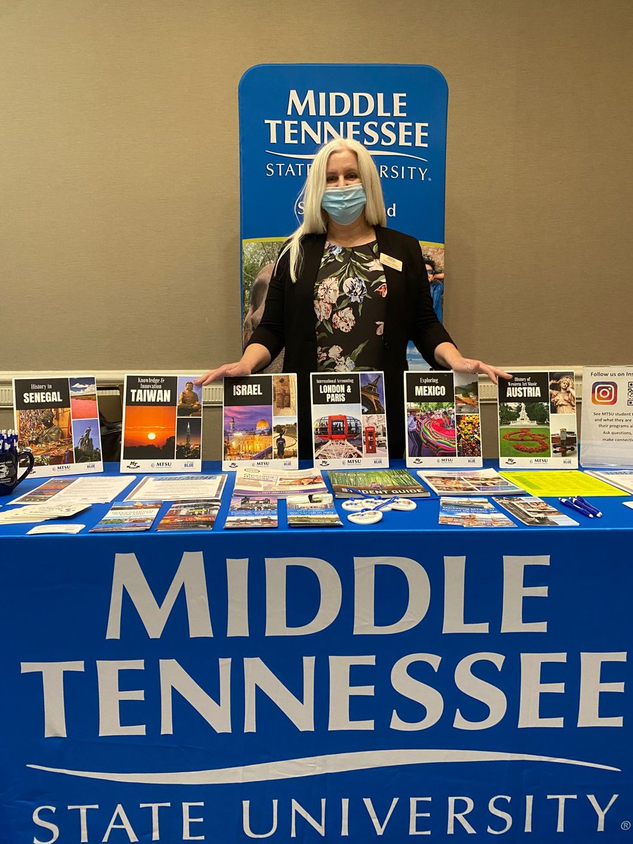 MTSUstudyabroad's tweet photo. Even though you can’t see it, our Director, Melissa, was all smiles at the True Blue Tour! We are so excited to send our future Blue Raiders abroad! https://t.co/054djp9M5Y