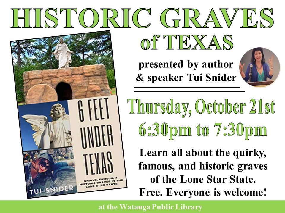 Curious about the cemetery with 2 oil wells, man with a casket tube, buried graveyard treasure, who's buried with Van Halen's guitar, etc? Remember: I know where the bodies are buried - in Texas! See ya <a href="/LibraryWatauga/">Watauga Public Library</a>
#cemetery #texas #iartg