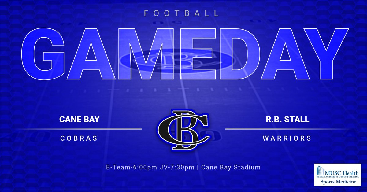 B-Team/JV Football plays host to R.B. Stall tonight!!!!  Come out and support the Cobras!!!!

Tickets are on sale at gocanebayathletics.net/event-tickets.  No ticket will be sold at the gate.  Must purchase online!!