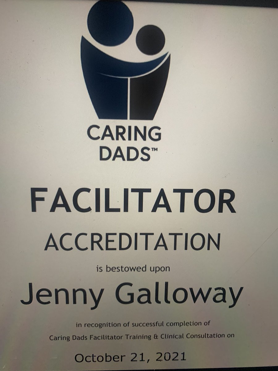 Jennybean90's tweet photo. Pleased to receive full accreditation as a @Caring_Dads programme facilitator 🎉 #caringdads #engagingfathers #childrenandfamilies #rewarding #socialwork #keepingfamiliestogether https://t.co/9U71llngIF