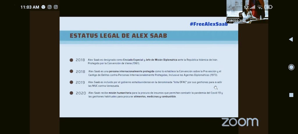 🔆Así lo explicó la abogada @indhrianaparada el Estatus Legal de nuestro enviado especial y diplomático Alex Saab
#ForoAlimentosYBloqueo
@NicolasMaduro @delcyrodriguezv @jorgerpsuv
@PlasenciaFelix
@CancilleriaVE
@ONU_es
#PuebloQueProduceYVence