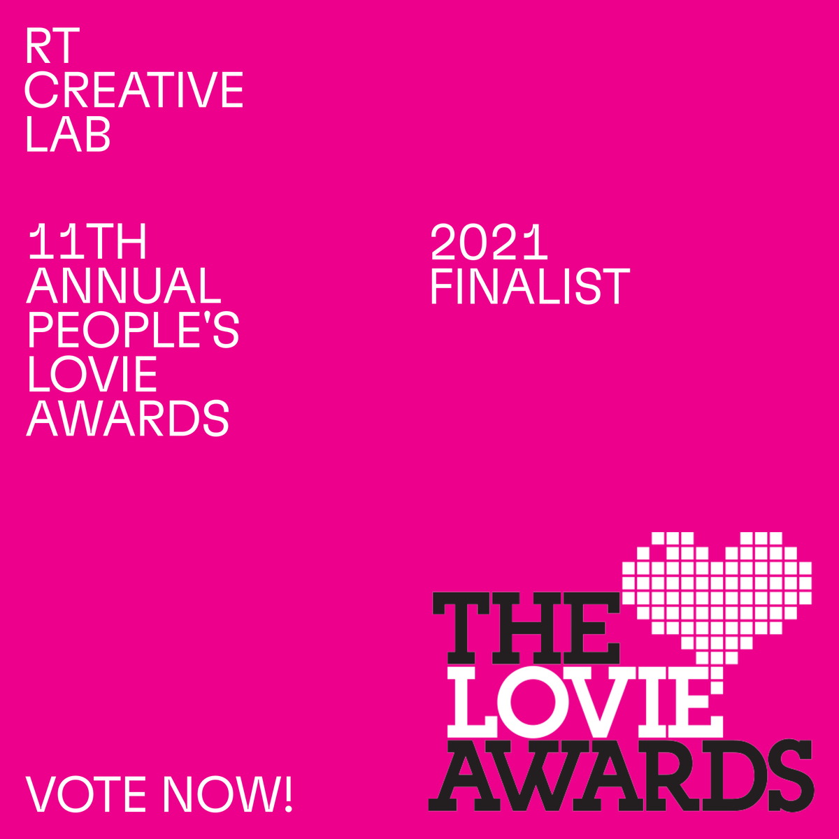 Today is your last chance to vote for <a href="/RTcreativeLab/">RT Creative Lab</a> in <a href="/lovieawards/">The Lovie Awards</a>!

Every vote counts! PLEASE cast your vote here:

 #VictoryPages - Education &amp; Discovery in Social bit.ly/3aNDRjf

 #VictoryPages - Experimental &amp; Innovation in Social bit.ly/3DSzn7C

#Lovies