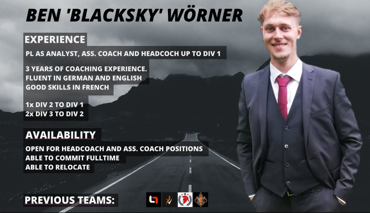 I'm still under contract with <a href="/all41_gaming/">All for One Gaming @ Gamescom</a> but I'm allowed to explore options from all regions for the next split.

I am very confident in my abilities as a coach and willing to prove myself.
 
Contact via DM, DC (Blacksky|Ben#3896) or Email.

RTs appreciated. <3