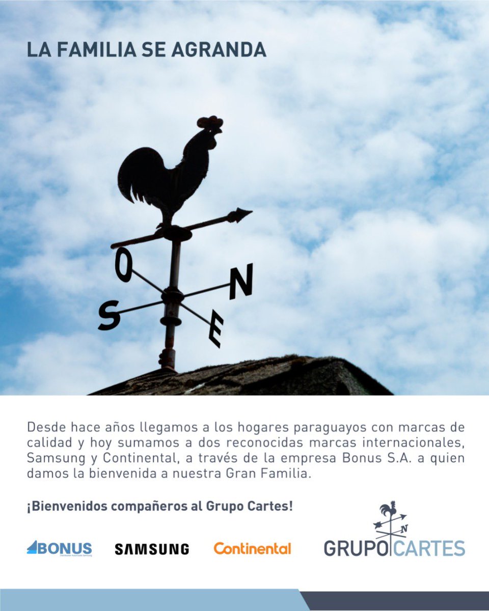 Estamos muy felices de poder contar con los compañeros de Bonus S.A. en el Grupo Cartes con quienes trabajaremos desde hoy, llevando a miles de hogares paraguayos grandes marcas, que acompañarán a las familias haciendo más fácil su día a día. ¡Bienvenidos compañeros!