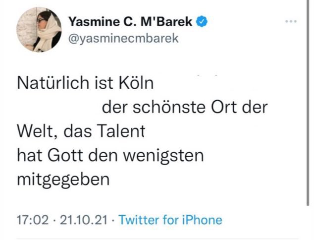 Koeln's tweet photo. @yasminecmbarek War was? https://t.co/yJDY37nygz