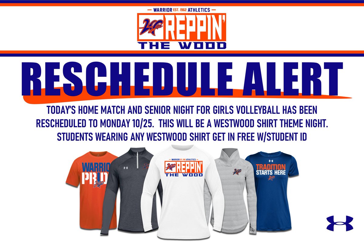 WestwoodMesa's tweet image. 𝗥𝗲𝘀𝗰𝗵𝗲𝗱𝘂𝗹𝗲 𝗔𝗹𝗲𝗿𝘁

Tonight's @WWGirlsVB Match And Senior Night Has Been Rescheduled

#RepTheWood