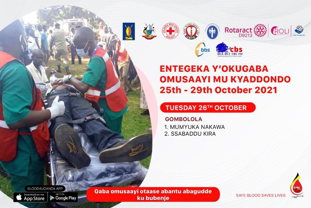 Let's join this amazing blood drive happening in Kyaddondo County from the 25th-29th October, 2021 and help save lives of the very many people in need of blood. @BugandaKingdom @kabakafound @rolid9213 @UgandaRedCross