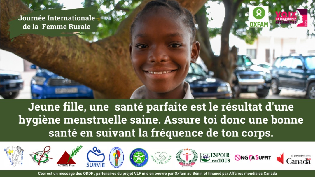 Jeune fille, ton hygiène menstruelle influence ta santé. Prendre soin de ton corps, c'est prendre soin de ta santé physique mais également mentale. Passe le message autour de toi. 

#ODDF #VLF #OXFAM #CANADA #GJFA #FILLE #SANTE