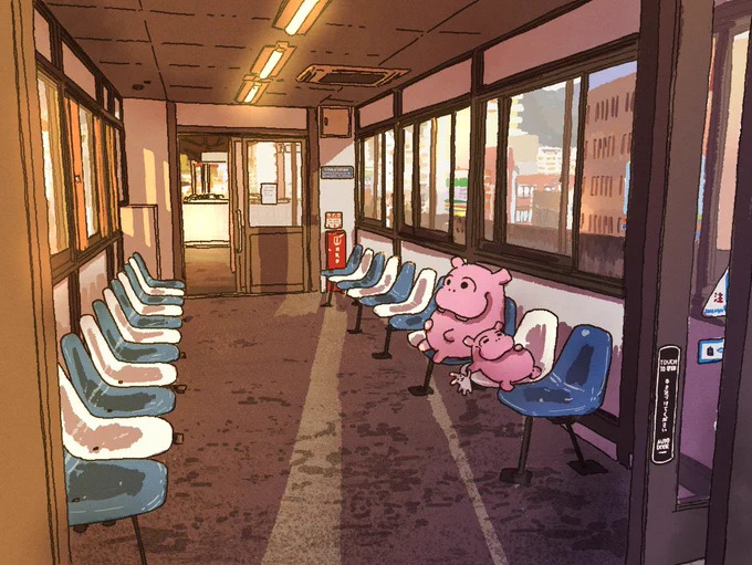 駅の待合室とカバさん
#カバ #かば #イラスト #駅 