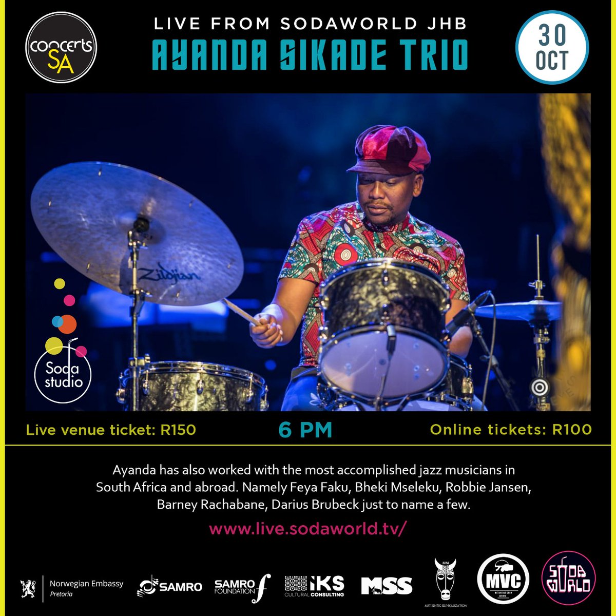 IKS_Africa's tweet photo. Ayanda Sikade will be performing live at Soda Studio JHB on Saturday, 30 October 2021. Tickets are priced at R 150 for the live event and R 100 for the live stream.
#iksculture #ConcertsSA #AyandaSikade #AyandaSikadeTrio #cultureworks #DMF2021 #SAMRO #SAMROFoundation https://t.co/JrDnJqIyyn