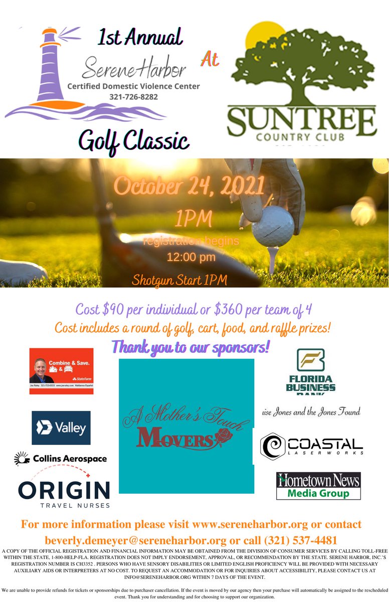 Registration is closed for our upcoming golf tournament and what a spectacular turnout we have!  Thank you to all our teams, we look forward to seeing you all on Sunday as we continue to bring awareness to #domesticviolence. 
Thank you to our wonderful sponsors!