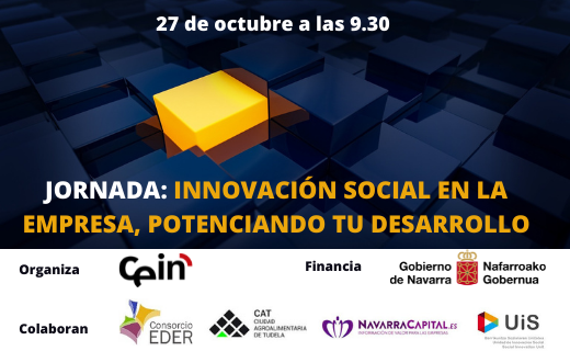 JORNADA: INNOVACIÓN SOCIAL EN LA EMPRESA, POTENCIANDO TU DESARROLLO,27 de octubre, 9.30
Lugar: @cattudela  Inscripciones:cutt.ly/QRvQs1L
<a href="/ConsorcioEder/">ConsorcioEder</a> <a href="/ceinnavarra/">ceinnavarra</a> <a href="/NavarraCapital/">Navarra Capital</a>