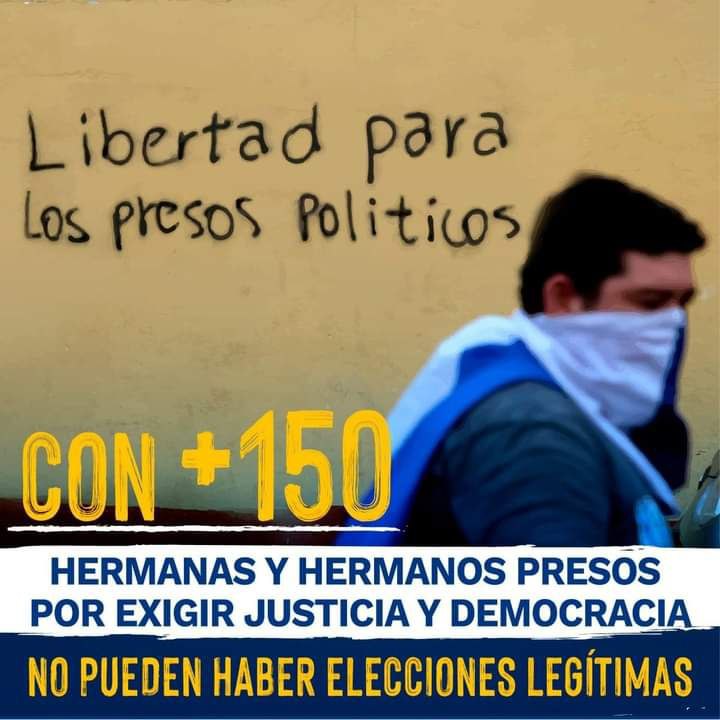 MovimientoMAD's tweet photo. Por la libertad de los que están secuestrados.
Exijamos elecciones legítimas sin presas y presos políticos.
#EleccionesIlegítimas
#Nicaragua
#SomosMAD
@traficoni @CorteIDH @Laura_Ch @PauloAbrao @totonia68 @BiancaJagger @cefeche @CafeconVozNi @100noticiasni @LuciaPinedaU https://t.co/lByCjGc82i