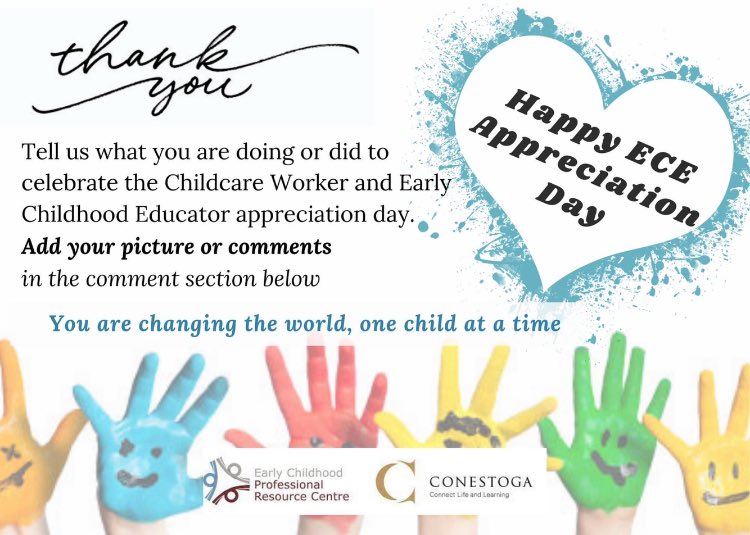 ECEPRC's tweet photo. It’s been a while since we tweeted, and we figured what better day than #eceappreciationday to share something! Thank you to all #ECEs and #Childcare Workers for your hard work and dedication. What are you doing today (big or small) to celebrate? https://t.co/hWx8bCc1fX