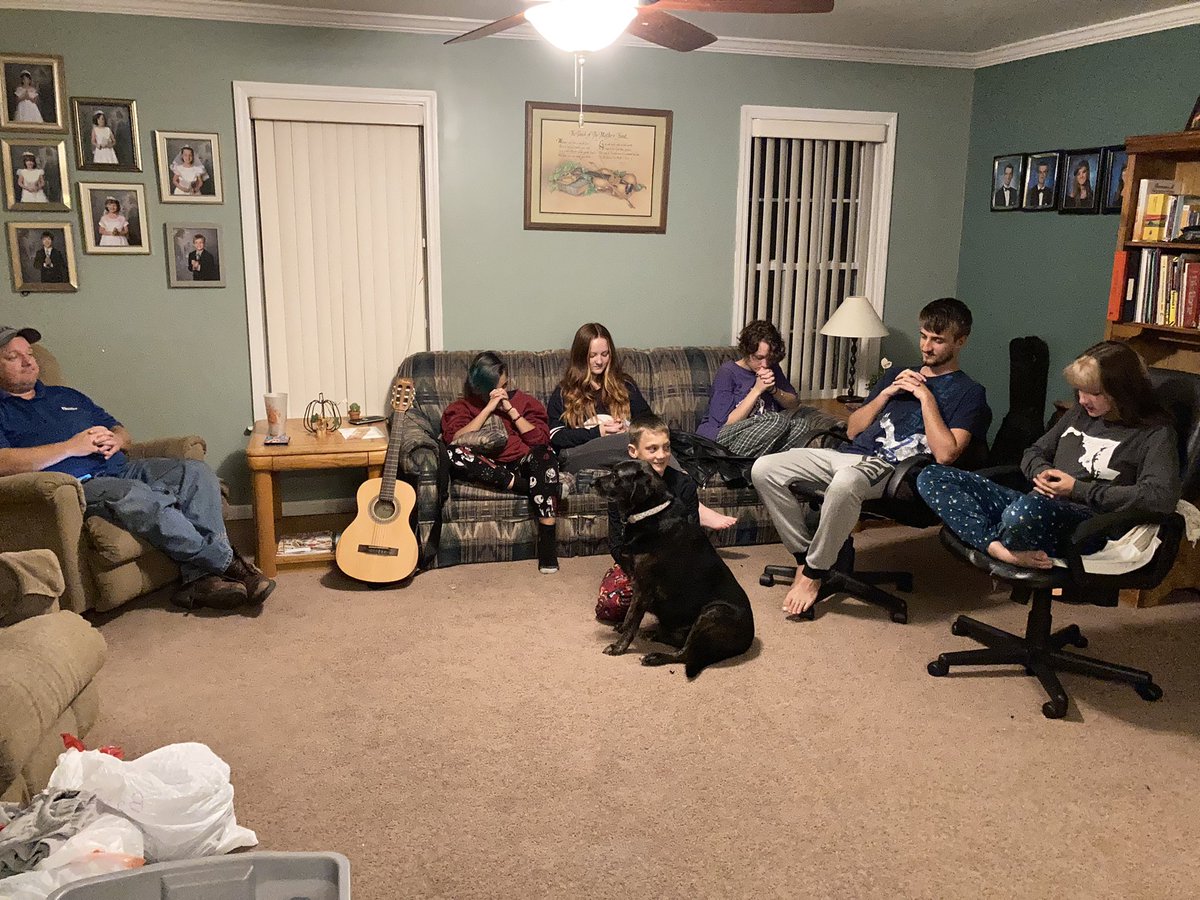 This is what family prayer looks like in the Guest family. Every evening we gather together for prayer because when a family that prayers together stays together. @CatholicMomCom #FamilyPrayer #PhotoChallenge