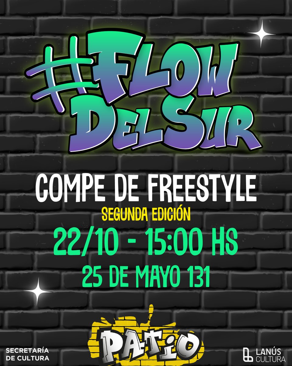 lanusmunicipio's tweet photo. FLOW DEL SUR 🎙️🎤
Vení a demostrar tu habilidad como freestyler, no te pierdas la segunda edición de la competencia de Free #FlowDelSur 🔥
📆Viernes 22/10
🕐15hs.
📍25 de Mayo 131
¡Te esperamos! 💪 https://t.co/BqvAoWkJSu