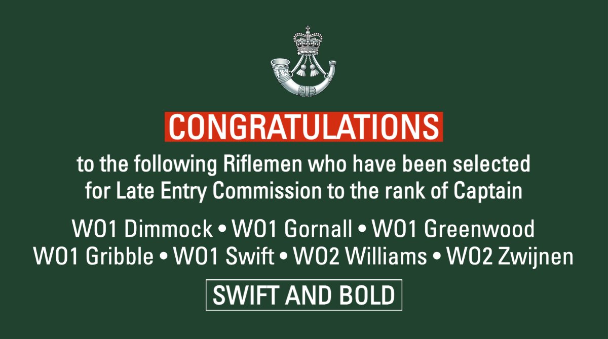 RiflesRegiment's tweet photo. On behalf of the regiment, we would like to congratulate seven of our Warrant Officers who have been selected for Late Entry Commission. Swift and Bold. #WeReleasePotential https://t.co/fTsogXBXos