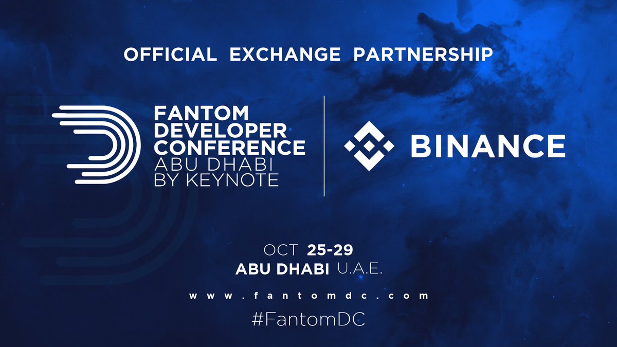 fantomdc's tweet photo. We are happy to announce @binance as the official exchange partner of the Fantom Developer Conference in Abu Dhabi happening on October 25-29, 2021 at Emirates Palace. 

https://t.co/Y7nGTaZl4T 

#fantomdc @fantomfdn @harryyeh @keynote_ae https://t.co/zOX3B9XwW0