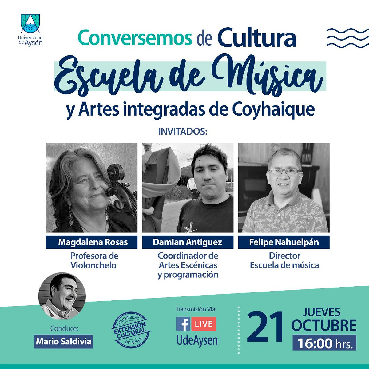 Recuerden que hoy nos vemos a las 16:00 hrs conversemos de cultura, el autodenominado Estelar de los jueves por la tarde, hoy estamos con la Escuela de Música y Artes Integradas, invita <a href="/UdeAysen/">UniversidadAysén</a> <a href="/magdapatagonia/">magdapatagonia</a> <a href="/felipenahuelpan/">Felipe Nahuelpan</a> <a href="/AysenNoti/">NotiAysén</a> , recordaremos más de 25 años de vida