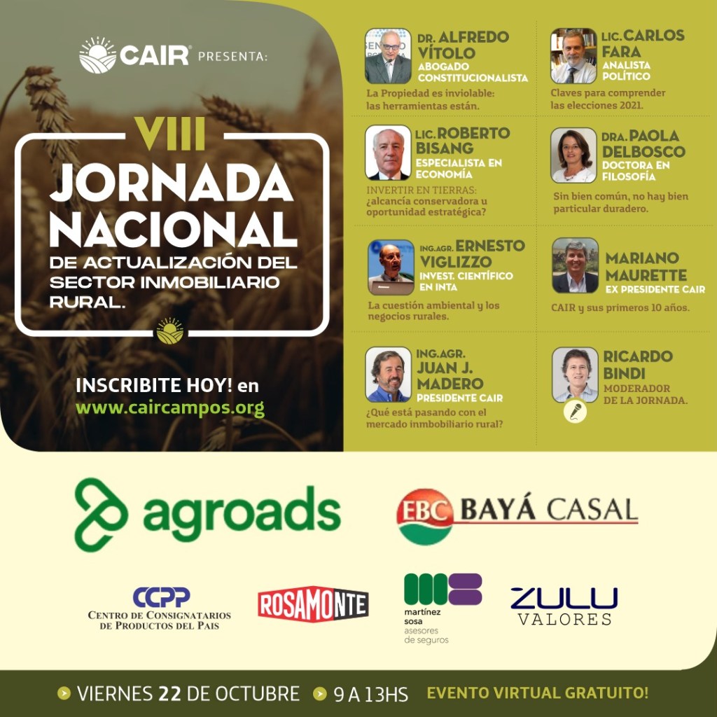 Este viernes, la Cámara Argentina de Inmobiliarias Rurales llevará a cabo su 8° Jornada de Actualización referida al sector. 🗓️ El evento será virtual y gratuito, de 9 a 13 hs y contará con el auspicio de Agroads.com, no te lo pierdas 👉
blog.agroads.com.ar/cair-y-una-jor…