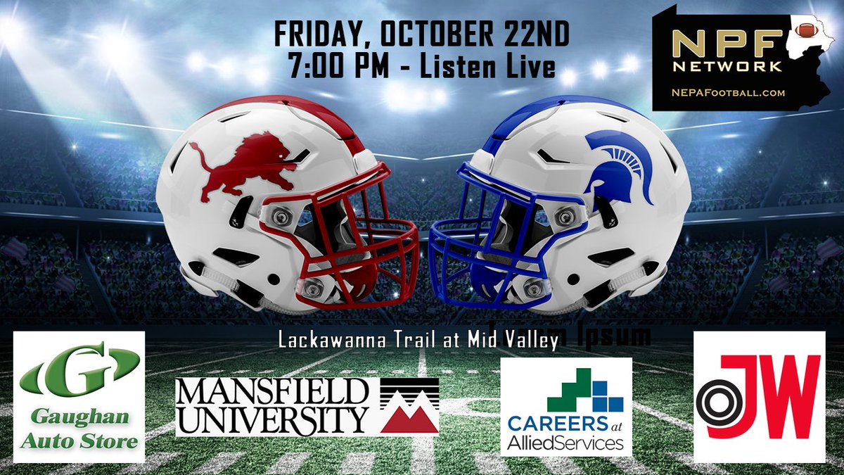NPF Football (@nepafootball) on Twitter photo Listen live Friday as Lackawanna Trail visits Mid Valley. Mansfield University Pregame Show at 6:45pm. Kickoff at 7:00pm. John Kennedy with the call. meridix.com/event/200986 <a href="/Trail_Football/">Trail Football Network</a> <a href="/MVAthletics931/">Mid Valley Athletics</a> Listen live Friday as Lackawanna Trail visits Mid Valley. Mansfield University Pregame Show at 6:45pm. Kickoff at 7:00pm. John Kennedy with the call. meridix.com/event/200986 <a href="/Trail_Football/">Trail Football Network</a> <a href="/MVAthletics931/">Mid Valley Athletics</a>