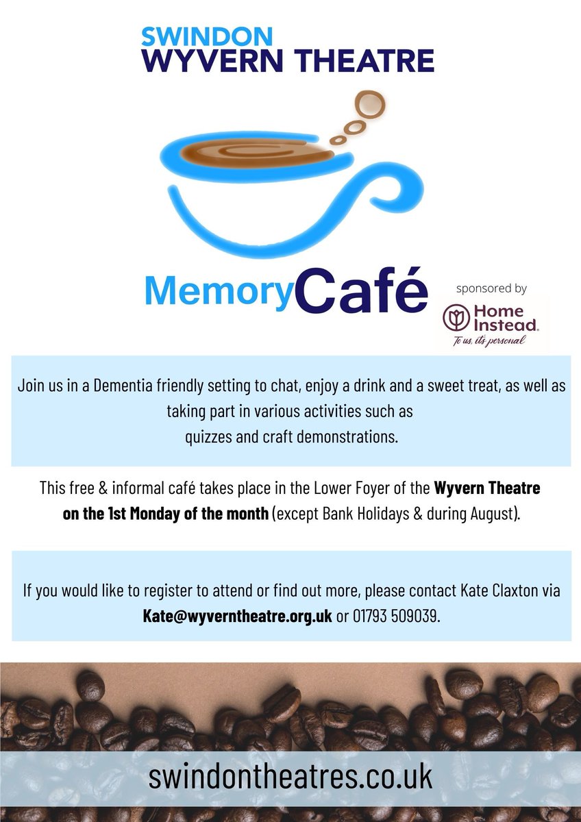 Are you caring for a loved one with dementia? The Memory Cafe @WyvernTheatre is a friendly place to sit and chat to others. 

#SwindonCarers #DementiaCarers