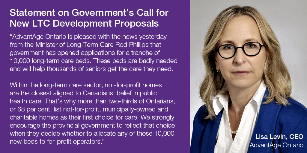 AdvantAgeOnt's tweet photo. Yesterday Minister @RodPhillips01 announced the opening of applications for 10,000 LTC beds. #onpoli #longtermcare #thedifferencematters Our reaction to that news: https://t.co/ae8kgjZnsU