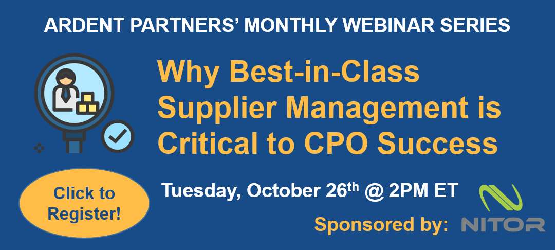 New Webinar next Tuesday "Why Best-in-Class Supplier Management is Critical to CPO Success". Join us @ 2 PM ET on 10/26! #procurement #CPO register.gotowebinar.com/register/46634…